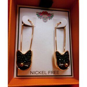 Bella Jack Black Cat Paper Clip Style Earrings